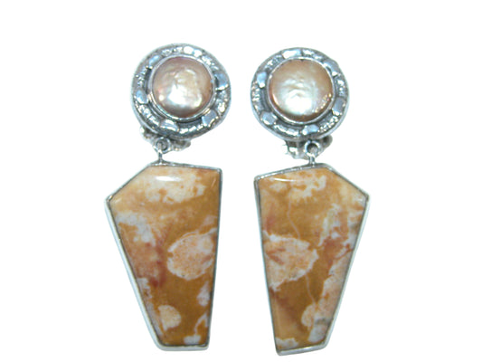 33389A Freshwater Pearl Carnelian Agate Sterling Silver Earrings