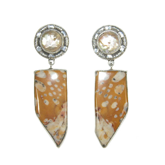 33389 Freshwater Pearl Carnelian Agate Sterling Silver Earrings