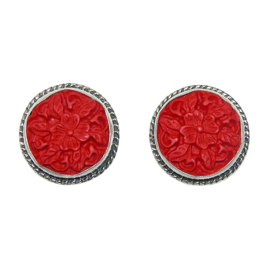 33393 Carved Floral Sterling Silver Earrings