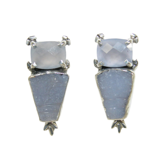Blue Drusy Gemstone Sterling Silver Earrings