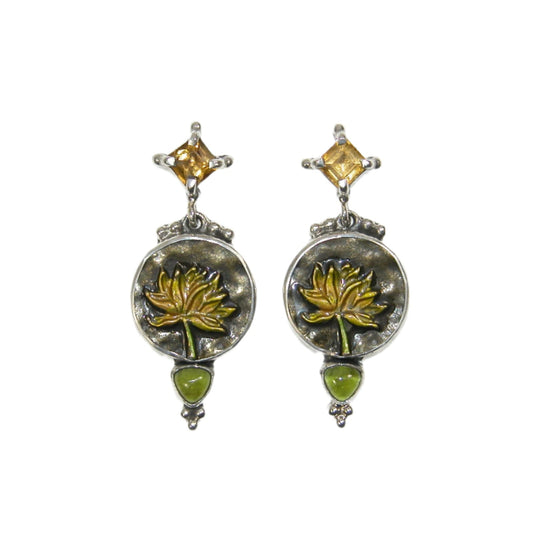 33416 Citrine Lotus Sterling Silver Dangle Earrings