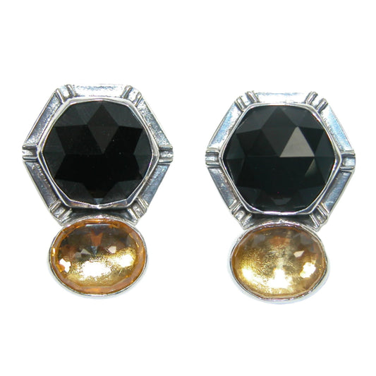 Onyx Citrine Sterling Silver Earrings