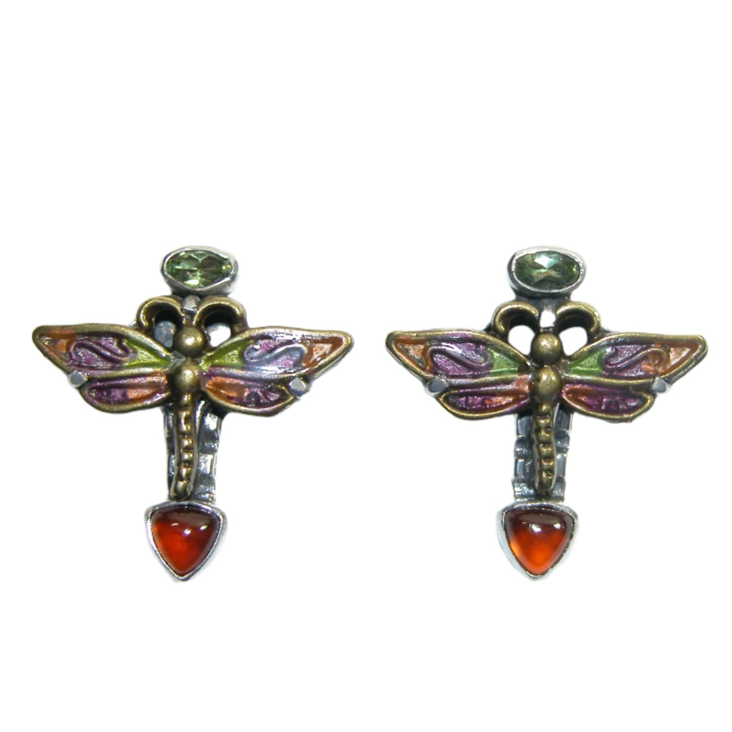 33425 Peridot, Hessonite Dragonfly Enamel Sterling Silver Stud Earrings