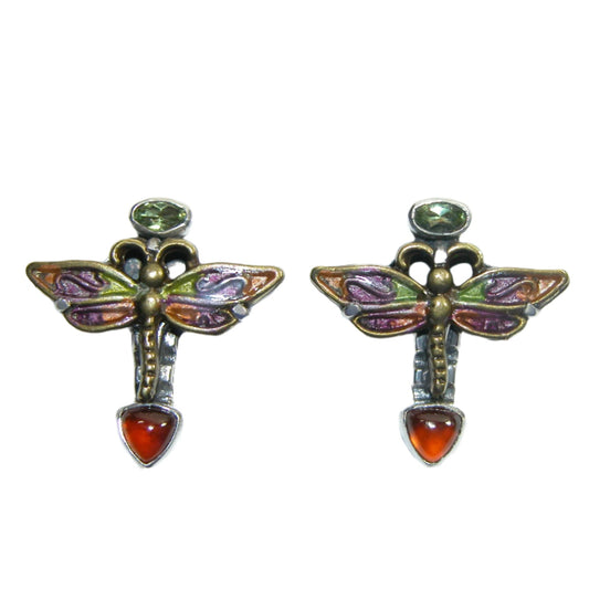 33425 Peridot, Hessonite Dragonfly Enamel Sterling Silver Stud Earrings