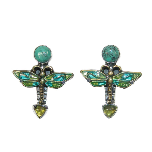 Turquoise Enamel Dragonfly Sterling Silver Stud Earrings