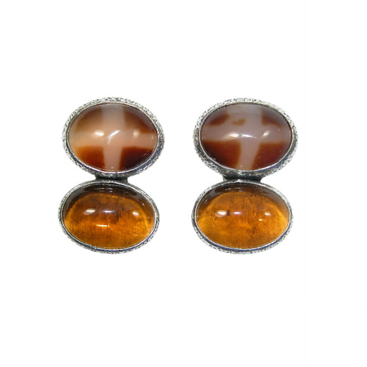 33426 Amber Cabachon Sterling Silver Earrings