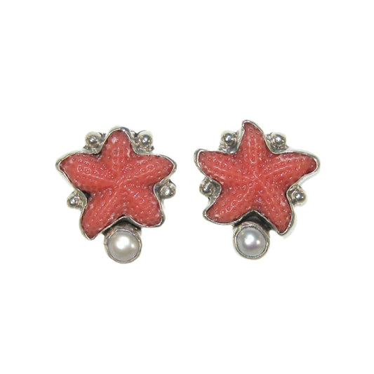 33427 Pearl and Pink Starfish Sterling Silver Earrings