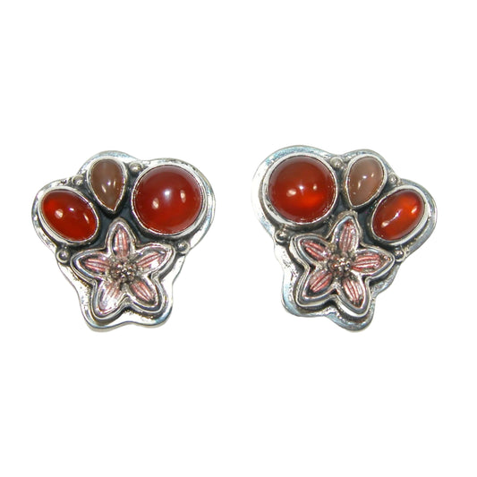 33430 Peach Moonstone Carnelian Cluster Sterling Silver Earrings