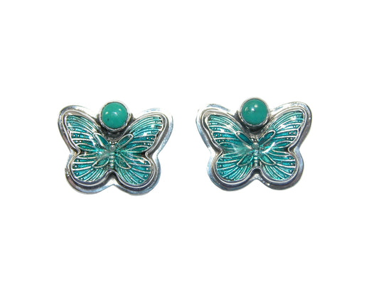 33436 Hand Enameled Butterfly, Turquoise, Sterling Silver Earrings