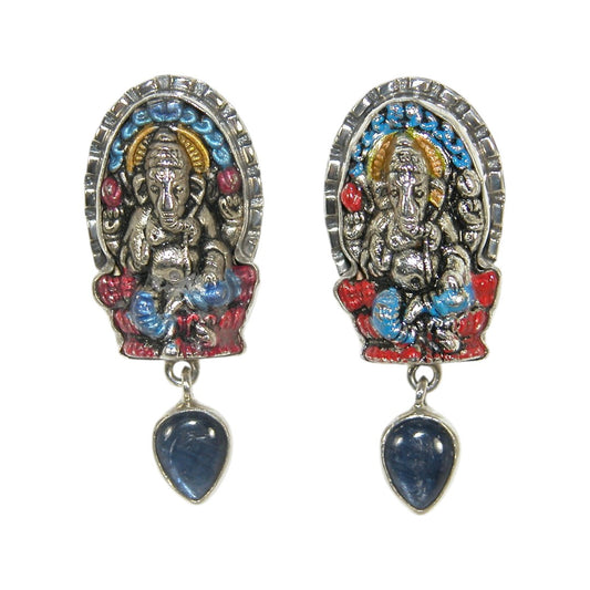 33445 Hand Enameling Buddha, Sodalite Sterling Silver Earrings