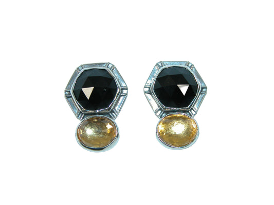 3344 Black Onyx, Yellow Quartz Sterling Silver Earrings