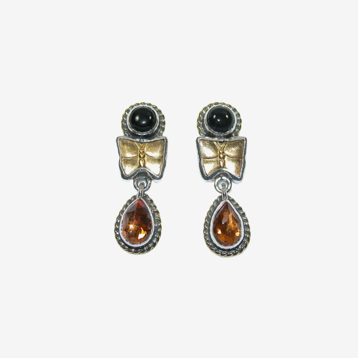 33460 Black Onyx, Quartz Sterling Silver Earrings