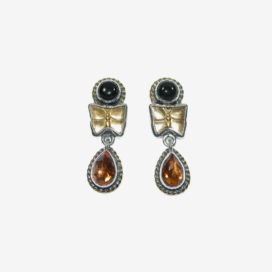 33460 Black Onyx, Quartz Sterling Silver Earrings