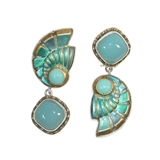 Hand Enamel Blue Conch Sterling Silver Pin and Pendant