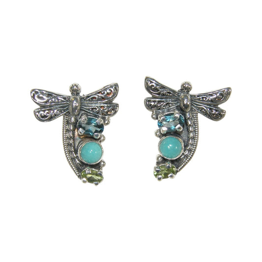 33466B Turquoise, Blue Topaz Dragonfly Sterling Silver Earrings