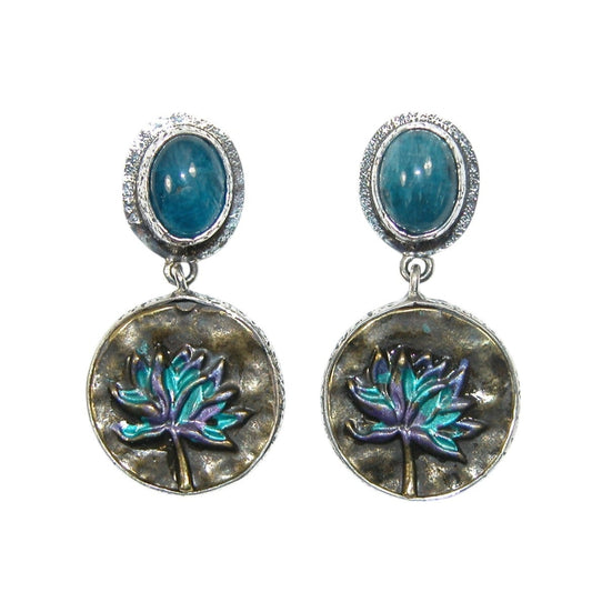 33469 Apatite, Mabe Pearl Enameled Lotus Sterling Silver Dangle Earrings