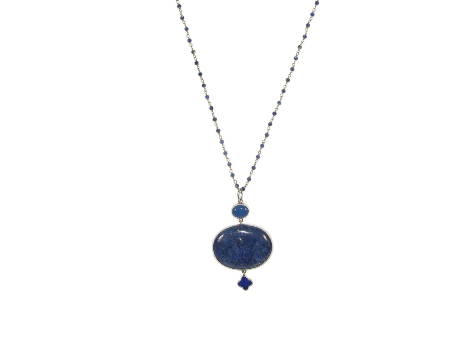 33486 Lapis Lazuli and Agate Sterling Silver Necklace