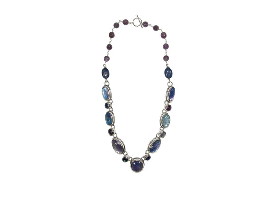 33490 Amethyst, Lapis, Chalcedony, Quartz, Sterling Silver Necklace