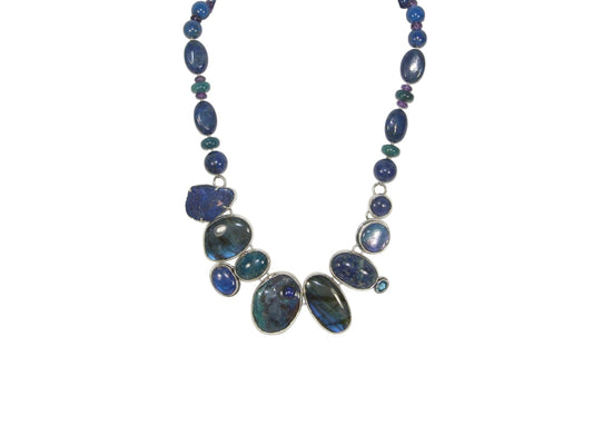 Boulder Opal with Labradorite Blue Gemstone Sterling Silver Necklace