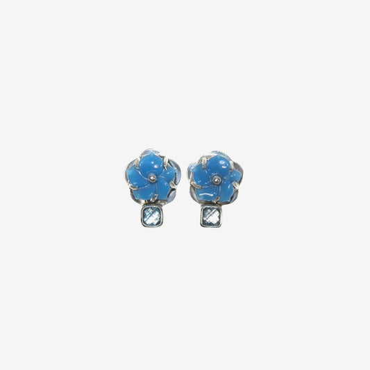 33499 Blue Topaz, Hand Carved Blue Agate Sterling Silver Earrings