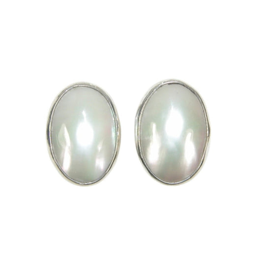 33504 Oval Mabe Pearl Sterling Silver Post/Clip-On Earrings