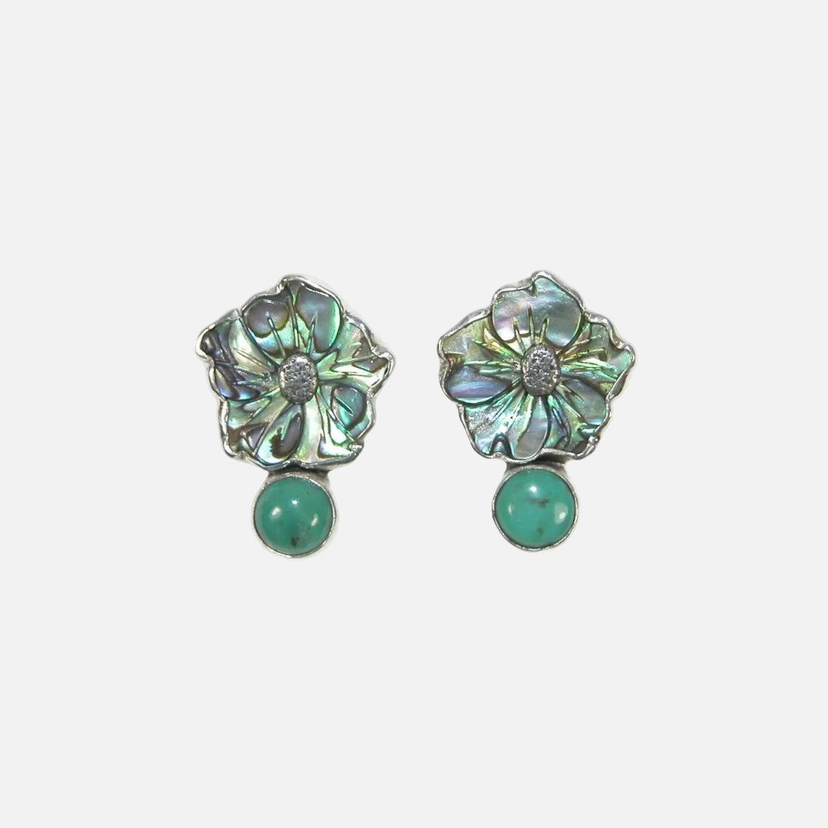 33505 Abalone and Turquoise Flower Sterling Silver Earrings