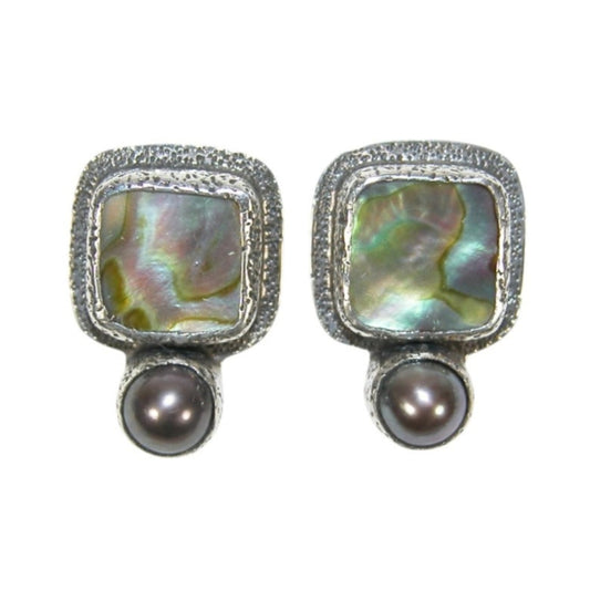 Abalone and Freshwater Pearl Sterling Silver Post Earrings