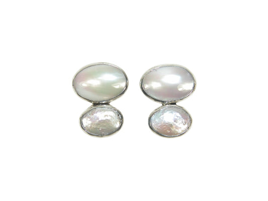 Mabe Pearl with Freshwater Pearl Sterling Silver Stud Earrings