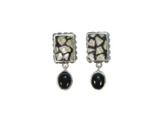 33511 Enamel Natural Quartz and Black Onyx Sterling Silver Post/Clip-On Earrings