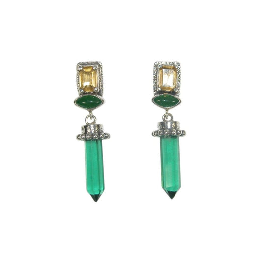 33512 Citrine and Green Crystal Drop Sterling Silver Post Earrings