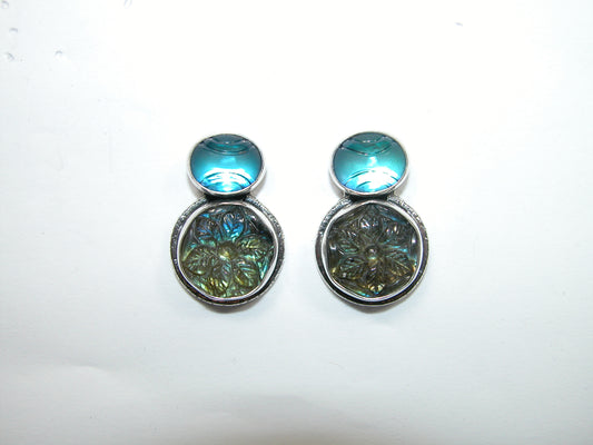 33517 Hand Carved Labradorite, Celestial Quartz Sterling Silver Earrings