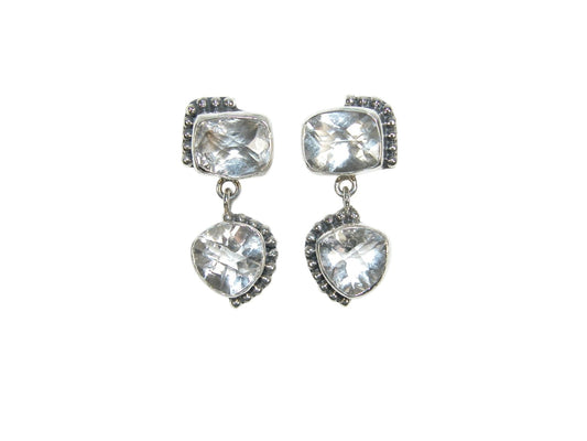 33520 Natural Quartz Crystal Two Stone Sterling Silver Post Earrings