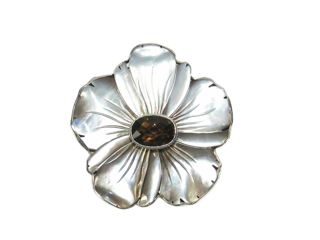 Mother of Pearl Smokey Quartz Flower Pin and Pendant