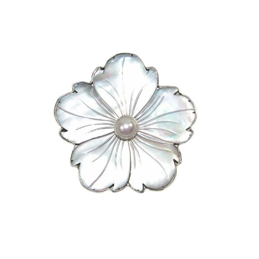 Mother of Pearl Flower with Freshwater Pearl Center Pin and Pendant