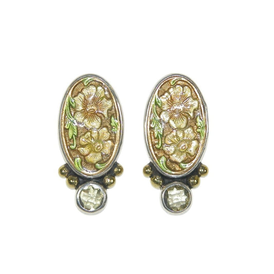 33530D Yellow Enamel Flower with Citrine Sterling Silver Earrings