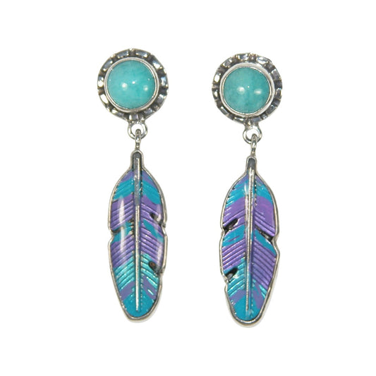 33540 Turquoise, Hand Enameling Sterling Silver Earrings