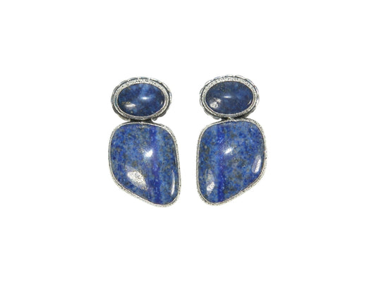 33549 Two Stone Lapis Lazuli Sterling Silver Post/Clip-On Earrings