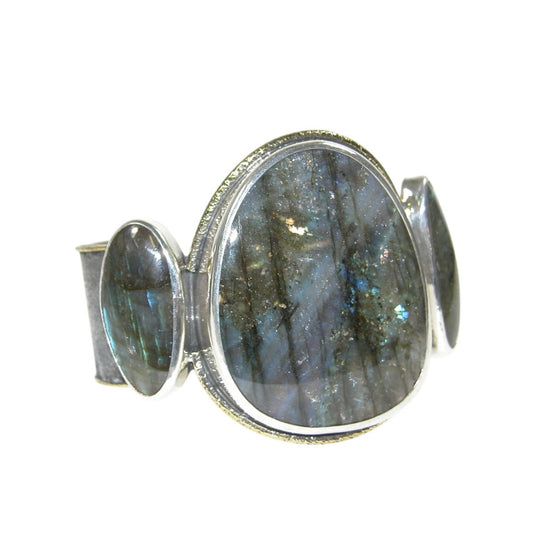 Three Stone Labradorite Sterling Silver Cuff Bracelet