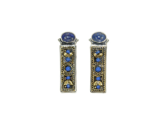 33555 Hand Enameled Bar with Lapis Lazuli Sterling Silver Post Earrings