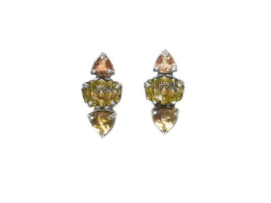 33565 Hand Enamel Flowers with Whisky Topaz Sterling Silver Earrings