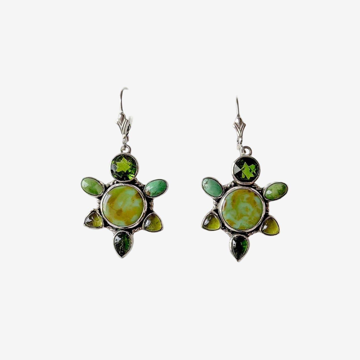 33566L Turquoise, Chrome Diopside, Celestial Quartz Earrings