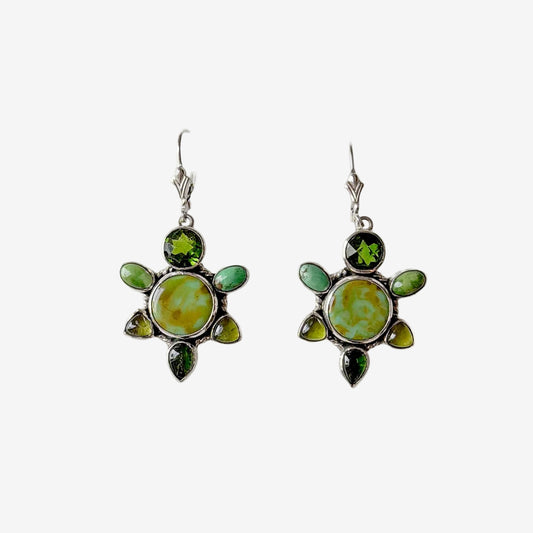 33566L Turquoise, Chrome Diopside, Celestial Quartz Earrings