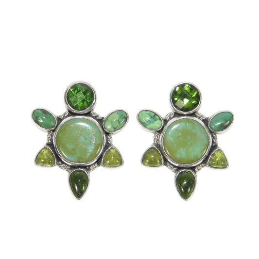 Turquoise and Chrome Diopside Green Gemstone Sterling Silver Earrings