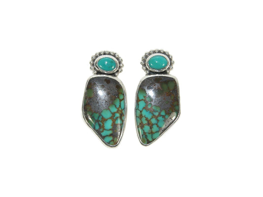 33571 Two Stone Turquoise Sterling Silver Post/Clip-On Earrings
