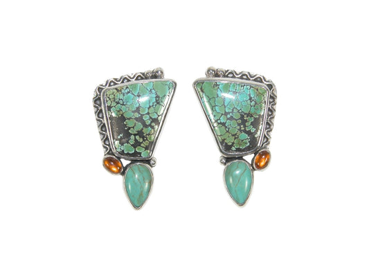 Turquoise and Hessonite Post/Clip-On Sterling Silver Earrings