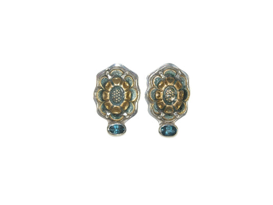 33578 Hand Enameled London Blue Topaz Post/Clip-On Sterling Silver Earrings
