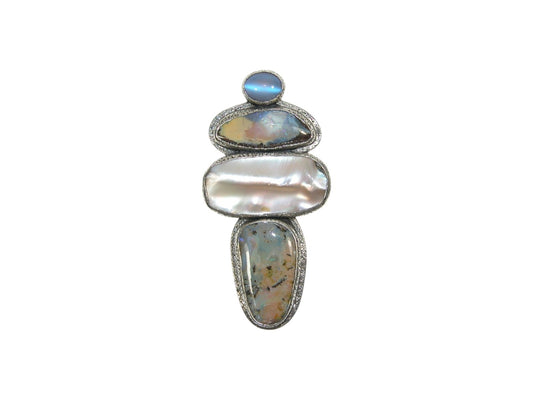 33582 Boulder Opal with Moonstone Sterling Silver Pin Pendant