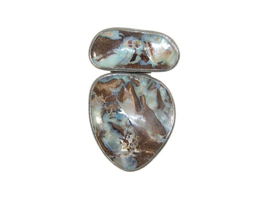 Two Stone Boulder Opal Sterling Silver Pin Pendant