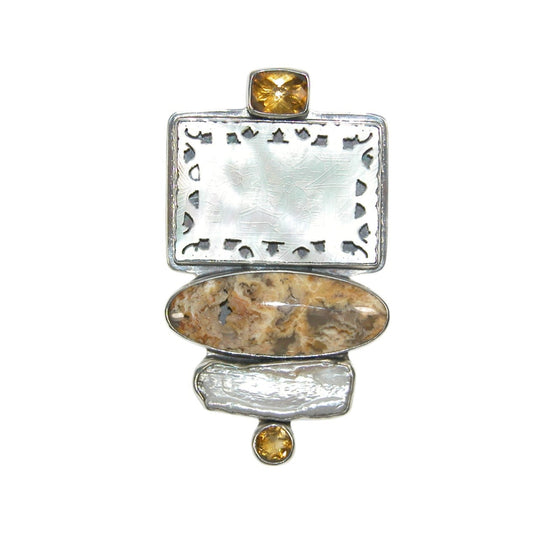 33586 Dalmatian Jasper, Pearl Sterling Silver Pin and Pendant