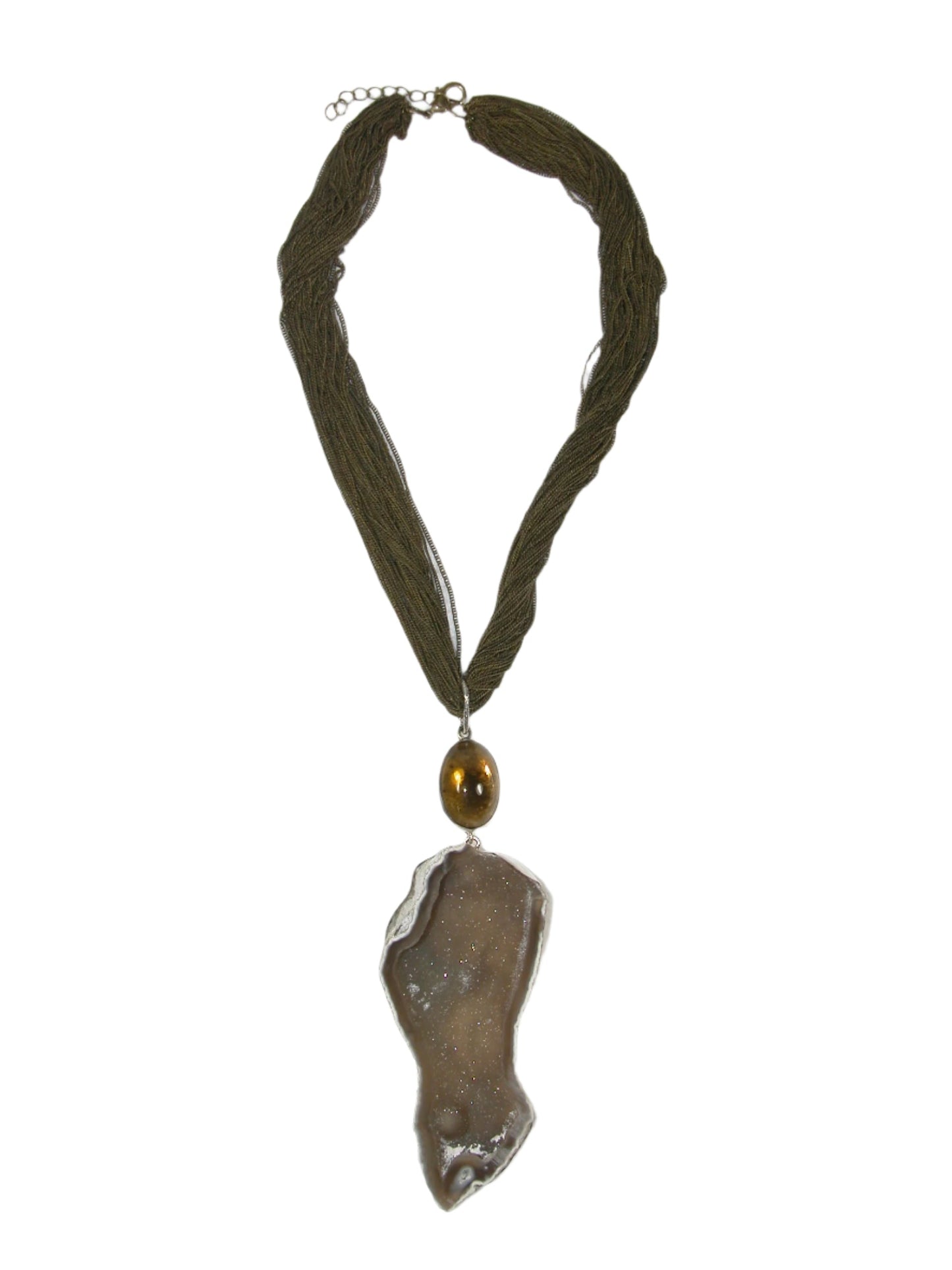 33601 Collector's Drusy with Whisky Topaz on Chains Necklace